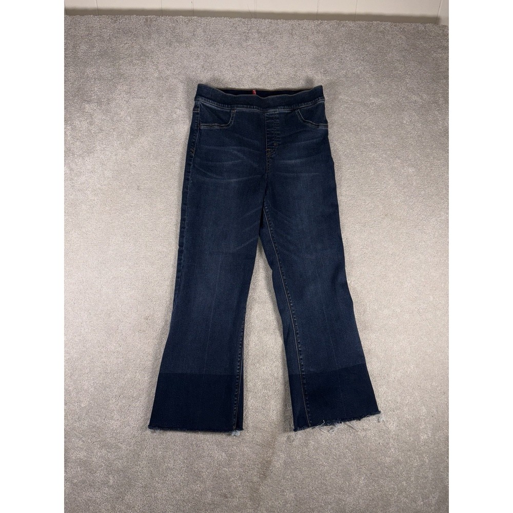 Spanx Flare Crop Jeans Medium Two Tone Wash Raw Hem Size Large‎